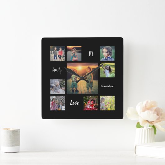 家族の写真のコラージュを作成ユニーク スクエア壁時計 (ホーム)