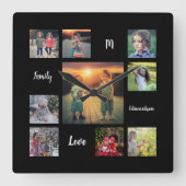 家族の写真のコラージュを作成ユニーク スクエア壁時計 (正面)