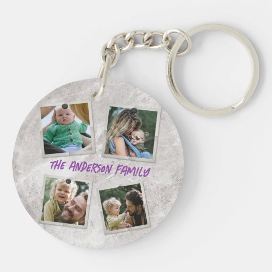 家族の写真のコラージュを文字でカスタマイズ キーホルダー (裏面)