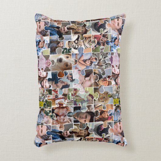 家族の写真のコラージュカスタム24写真パズルの形状 アクセントクッション (正面(垂直))