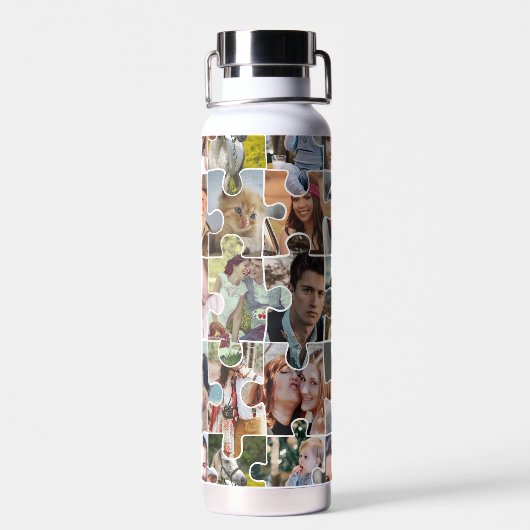 家族の写真のコラージュカスタム24写真パズルの形状 ウォーターボトル (背面)