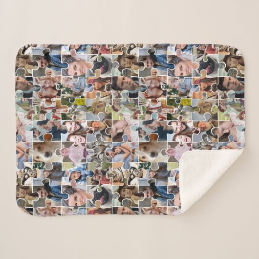 家族の写真のコラージュカスタム24写真パズルの形状 シェルパブランケット (正面(横))