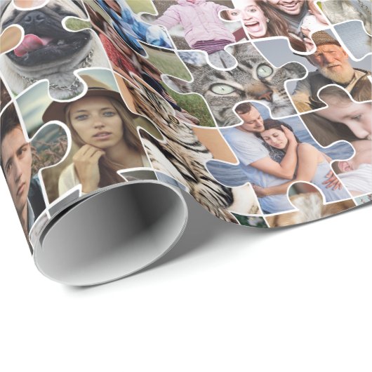 家族の写真のコラージュカスタム24写真パズルの形状 ラッピングペーパー (ロールコーナー)