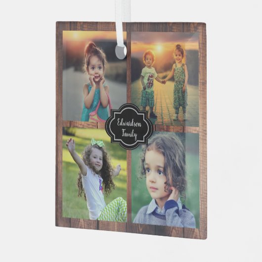 家族の写真のコラージュモノグラムの ガラスオーナメント (正面左)