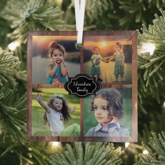 家族の写真のコラージュモノグラムの ガラスオーナメント (インサイチュ)
