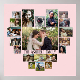 家族の写真のコラージュ名でハート20写真ピンク ポスター