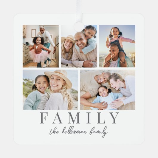 家族の写真のコラージュ　クリスマス メタルオーナメント (正面)