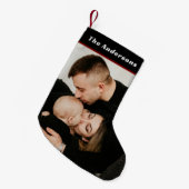 家族の写真のプレイドバッファローチェックScotish Black スモールクリスマスストッキング (正面 (吊り時))