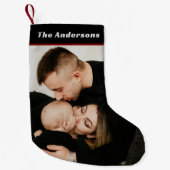 家族の写真のプレイドバッファローチェックScotish Black スモールクリスマスストッキング (正面)