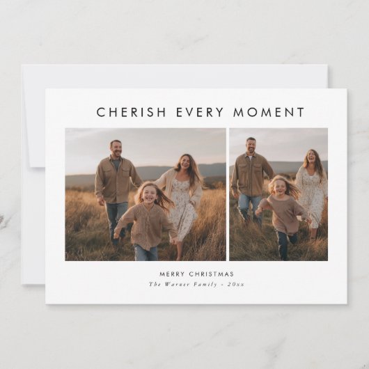家族の写真のモダンクリスマスを大切にする シーズンカード (正面)