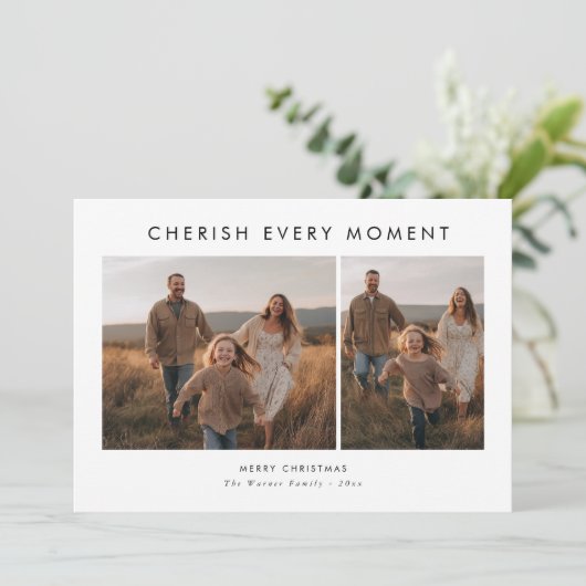 家族の写真のモダンクリスマスを大切にする シーズンカード (スタンド正面)