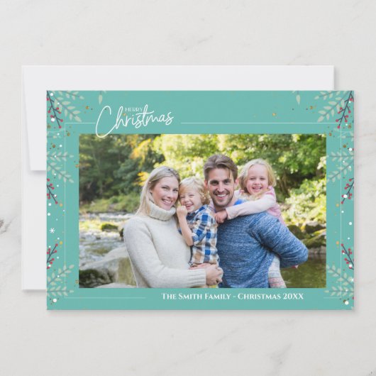家族の写真の休日の葉クリスマスカード シーズンカード (正面)