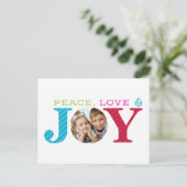 家族の写真の喜びシンプルのはっきりしたモダンカラフル シーズンポストカード (スタンド正面)