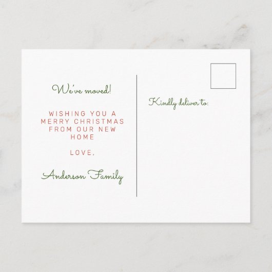 家族の写真の新しいホールをデッキクリスマスムービング 案内ポストカード (裏面)