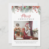 家族の写真の格子模様メリークリスマスレッドギンガム シーズンカード (正面)