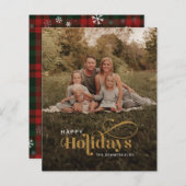 家族の写真の格子雪の結晶クリスマスカード (正面/裏面)