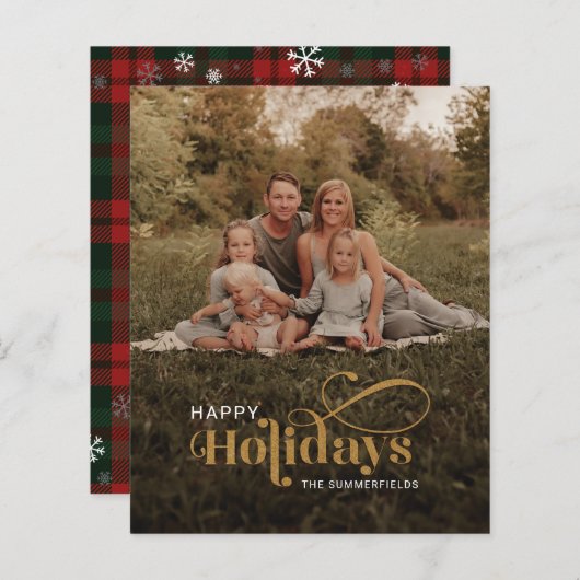 家族の写真の格子雪の結晶クリスマスカード (正面/裏面)