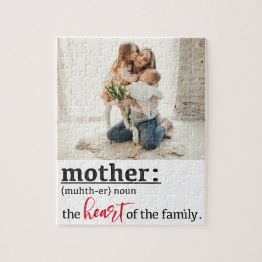 家族の写真の母の定義カスタムハート ジグソーパズル (縦)