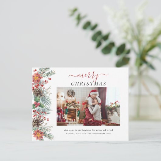 家族の写真の水の色メリー素朴クリスマス シーズンポストカード (スタンド正面)