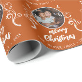 家族の写真の白い葉メリークリスマス ラッピングペーパー (ロールコーナー)