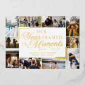 家族の写真の瞬間に囲まれた私たちの年クリスマス 箔シーズンカード (正面)