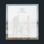 家族の写真の背景 |モノグラカスタムム ノートパッド<br><div class="desc">お客様の家族の写真を背景に名前を付けお気に入りのて、その下に向かってモノグラムを巻き付けたメモ帳。</div>