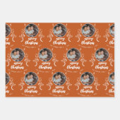 家族の写真の葉メリークリスマス ラッピングペーパーシート (正面)