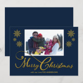 家族の写真の雪の結晶ブルークリスマスカード シーズンカード (正面/裏面)