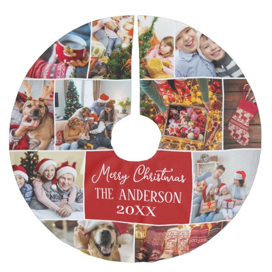 家族の写真をパーソナライズする名前メリークリスマス ブラッシュドポリエステルツリースカート (正面)