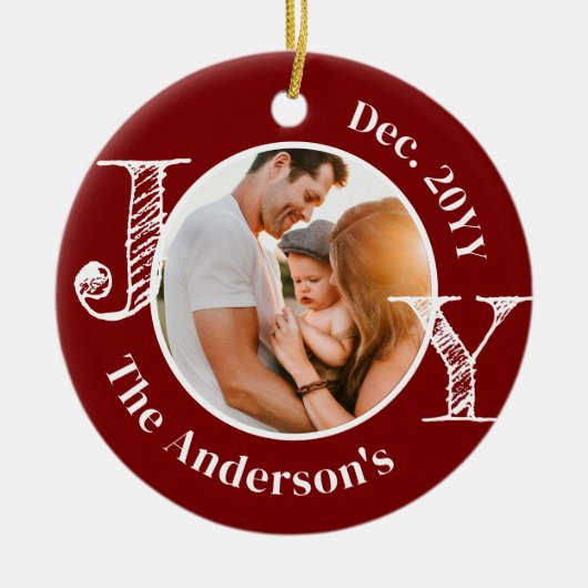 家族の写真を世界のミニマルモダンリストに セラミックオーナメント (正面)