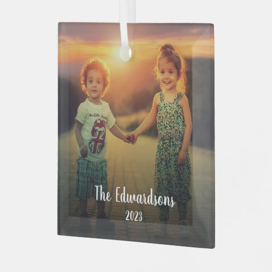 家族の写真を個人的なクリスマスに作成する ガラスオーナメント (正面左)