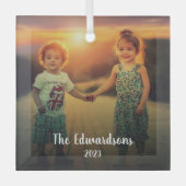 家族の写真を個人的なクリスマスに作成する ガラスオーナメント (正面)