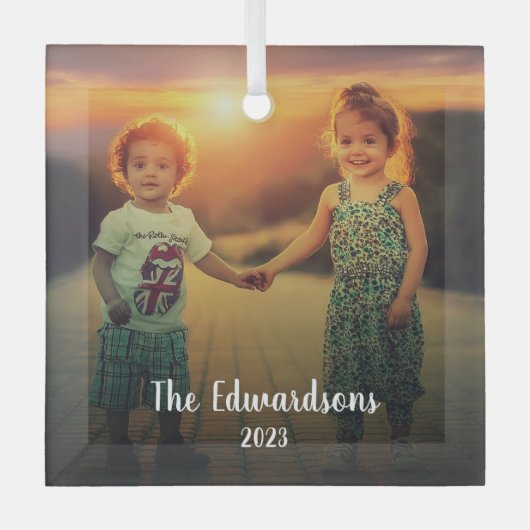 家族の写真を個人的なクリスマスに作成する ガラスオーナメント (正面)