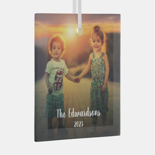 家族の写真を個人的なクリスマスに作成する ガラスオーナメント (正面右)