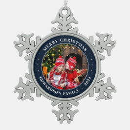 家族の写真を個人的なクリスマスに作成する スノーフレークピューターオーナメント