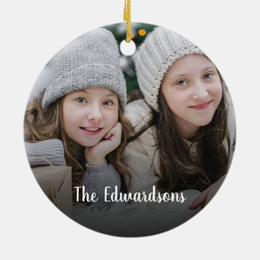 家族の写真を個人的なクリスマスに作成する セラミックオーナメント (裏面)