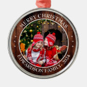 家族の写真を個人的なクリスマスに作成する メタルオーナメント (正面)