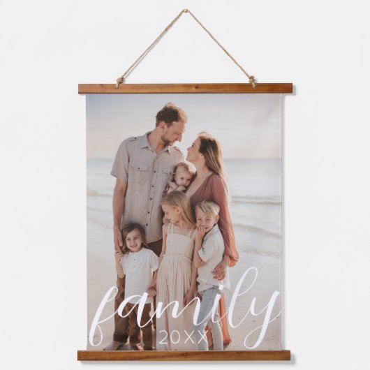 家族の写真を挿入する木製スクロール 吊り下げ型タペストリー (正面)