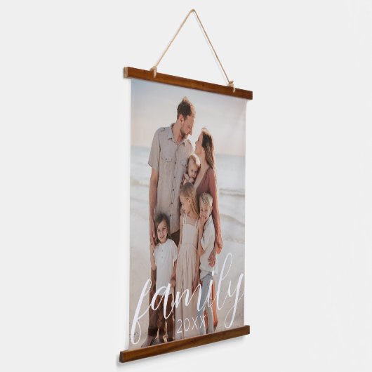 家族の写真を挿入する木製スクロール 吊り下げ型タペストリー (傾斜あり)