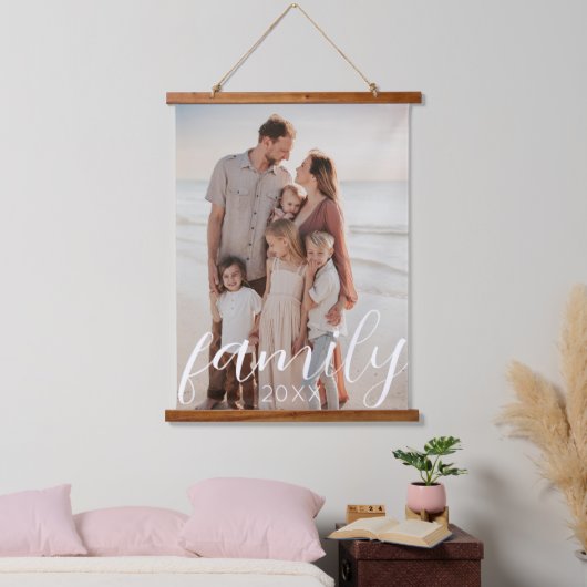 家族の写真を挿入する木製スクロール 吊り下げ型タペストリー (寝室)