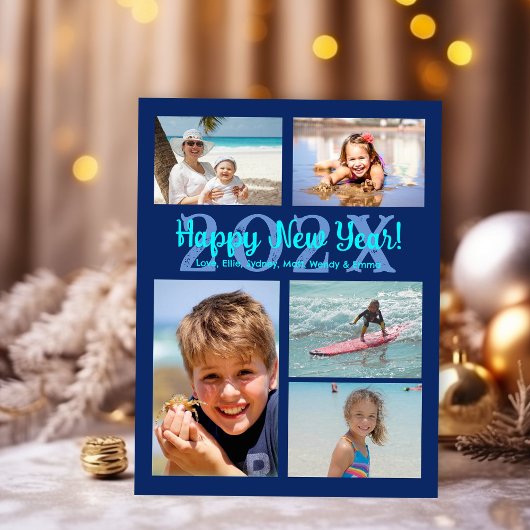 家族の写真を複数載せたハッピーニューイヤーのポストカード シーズンポストカード