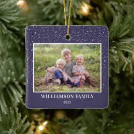 家族の写真を記念して雪の紫のクリスマス セラミックオーナメント