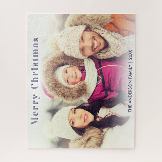 家族の写真ウィンターホリデーモダンメリークリスマス ジグソーパズル (縦)