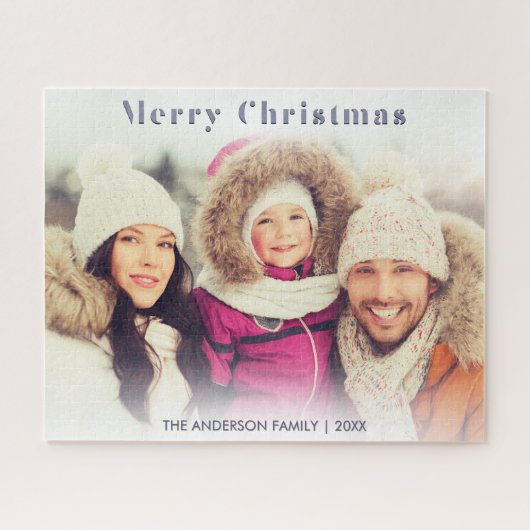 家族の写真ウィンターホリデーモダンメリークリスマス ジグソーパズル (横)