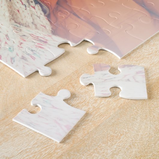 家族の写真ウィンターホリデーモダンメリークリスマス ジグソーパズル (側面)