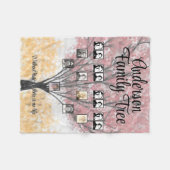 家族の写真ウォーターカラーレッドファミリーツリー引用文 フリースブランケット (正面(横))