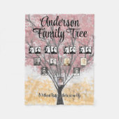 家族の写真ウォーターカラーレッドファミリーツリー引用文 フリースブランケット (正面)