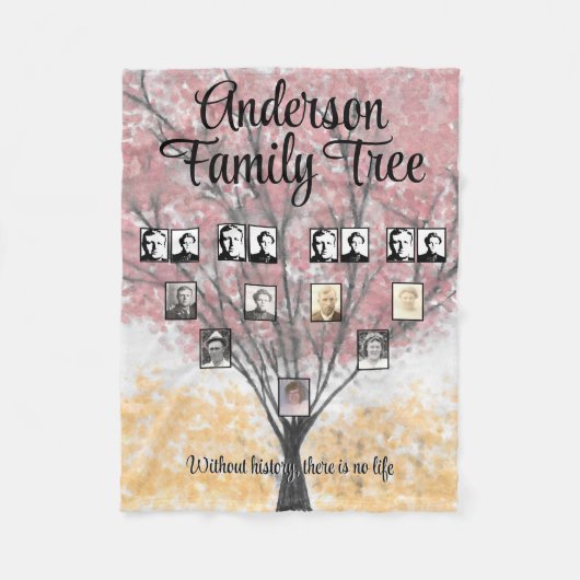 家族の写真ウォーターカラーレッドファミリーツリー引用文 フリースブランケット (正面)