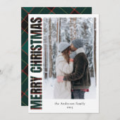 家族の写真エレガントグリーンプライド陽気なクリスマス シーズンカード (正面/裏面)