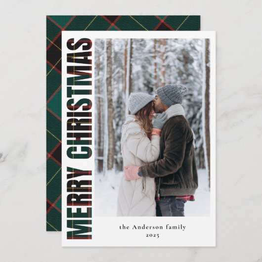 家族の写真エレガントグリーンプライド陽気なクリスマス シーズンカード (正面/裏面)